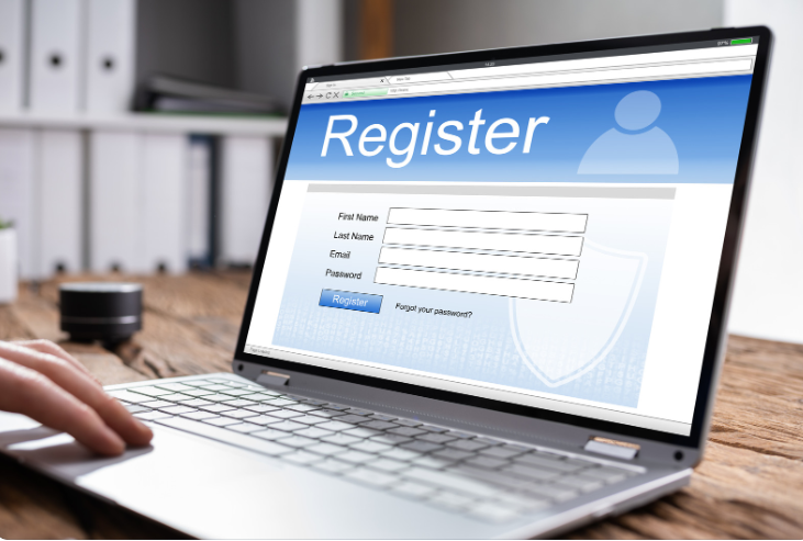 Filling online website registration form.